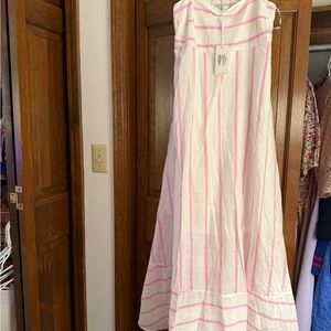 White and Pink Striped Sleeveless Dress